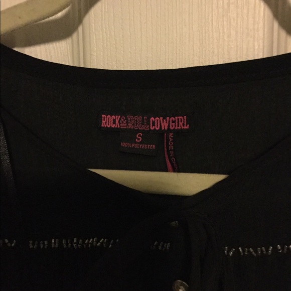 🐴ROCK&ROLL COWGIRL sheer black top, silver beads - Picture 5 of 6